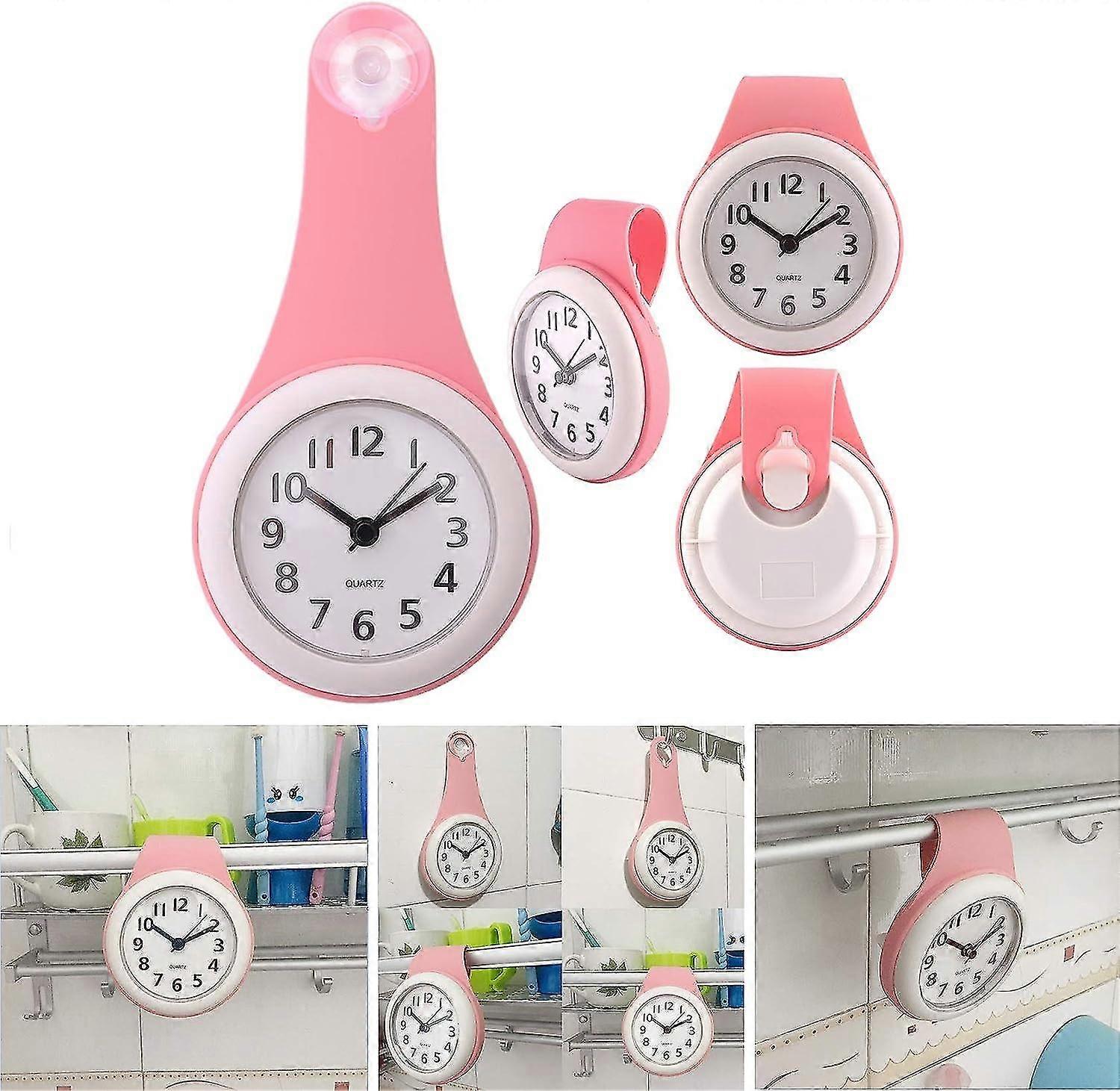 ピンクのバスルームの壁掛け時計、バスルーム時計、吸盤時計、防水、サイレント、ノンカチカチ
