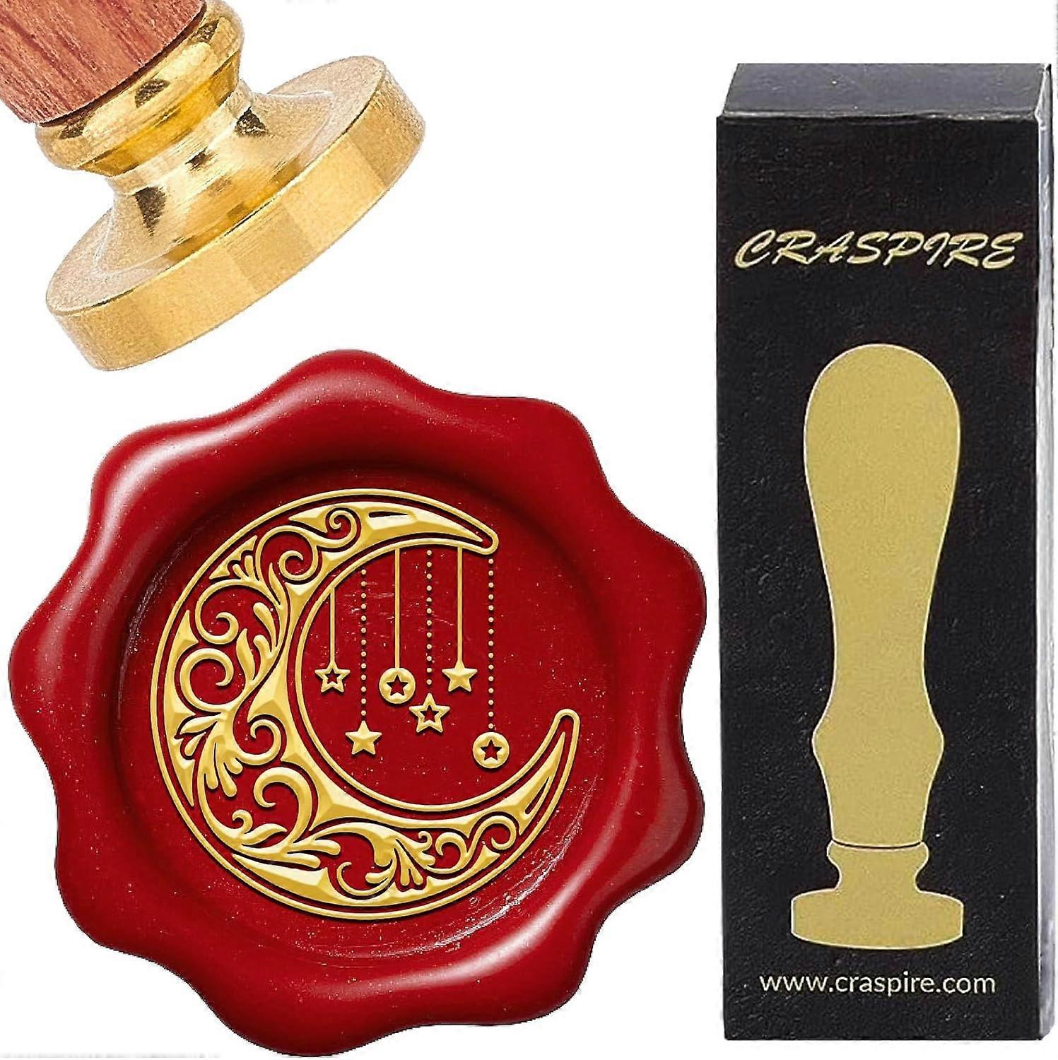 Moon and Star Wax Seal Stamp Boho Vintage Removable 25mm Brass Sealing Stamp Heads with Wooden Handle for Envelopes Letter Invitations Card DIY Craft