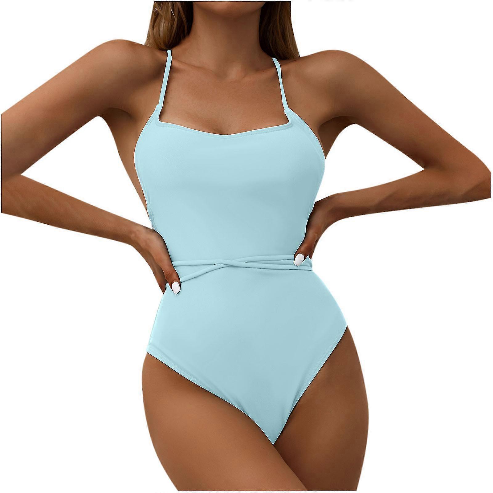 Women's Sexy High Breast Contrast Solid Split Bikini Set One-piece Swimsuit Sets