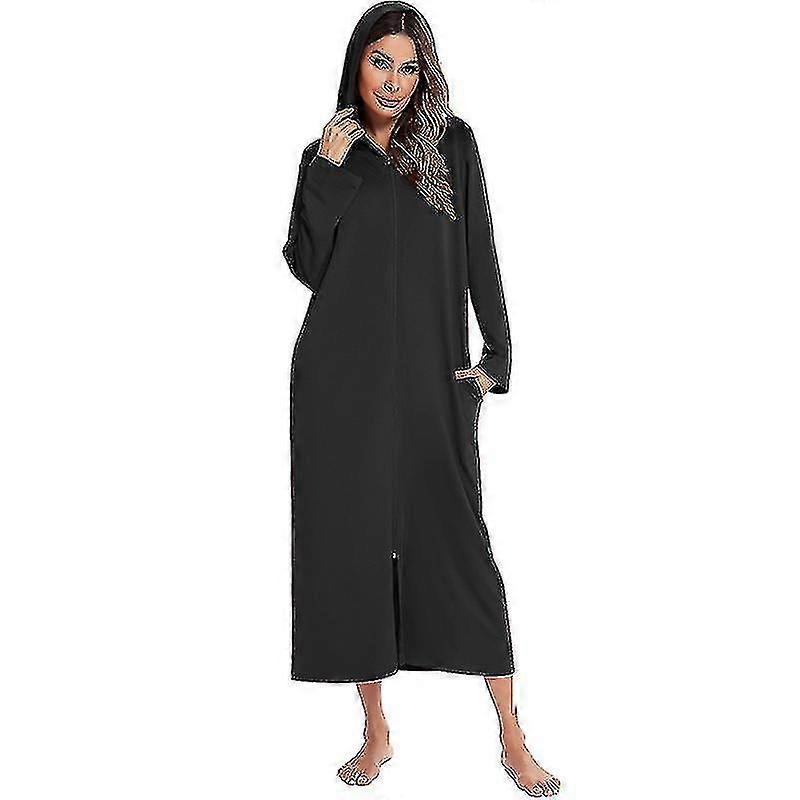 Camicia da notte lunga con cappuccio e zip da donna con tasche