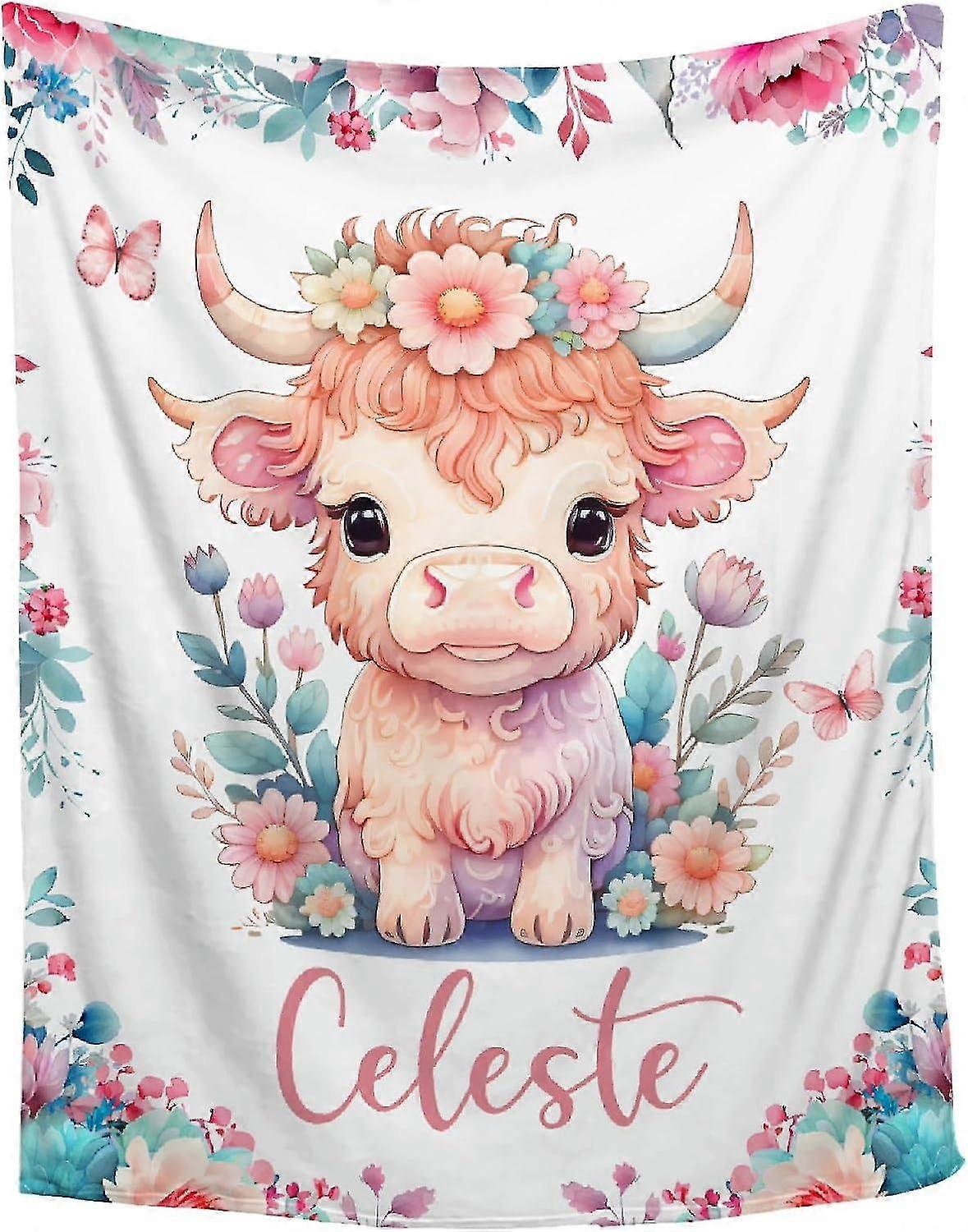 PANDASBLANKET بقرة شخصية بطانية مخصصة مع اسم نص للأطفال الأطفال البالغين الأليفة عيد ميلاد مخصص بطانية fids10762