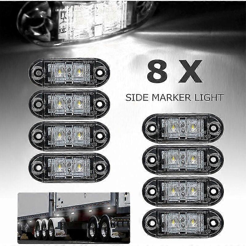Luzes laterais de LED universais com 8 peças para reboque, caminhão, caravana, van, ônibus, trator - 12 V 24 V, branco