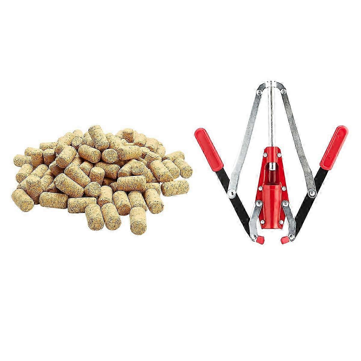 1 件双杆手软木塞酒瓶软木塞，带 2 把手软木塞和 100 件直木软木塞