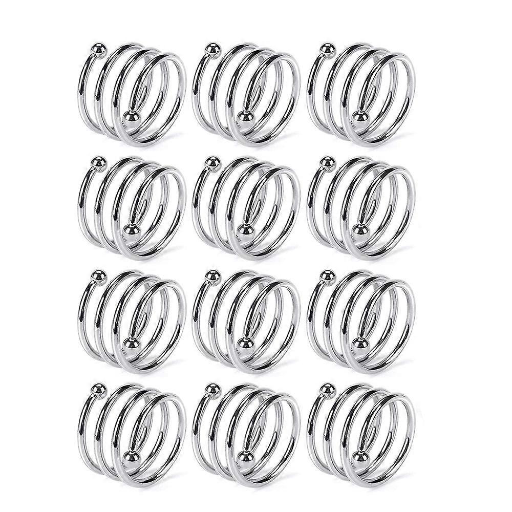 Set of 12 Silver Napkin Rings Metal Spiral Round Smooth Napkin Holder Loops for Cloth Napkins Wedding Dinner Party Decorations