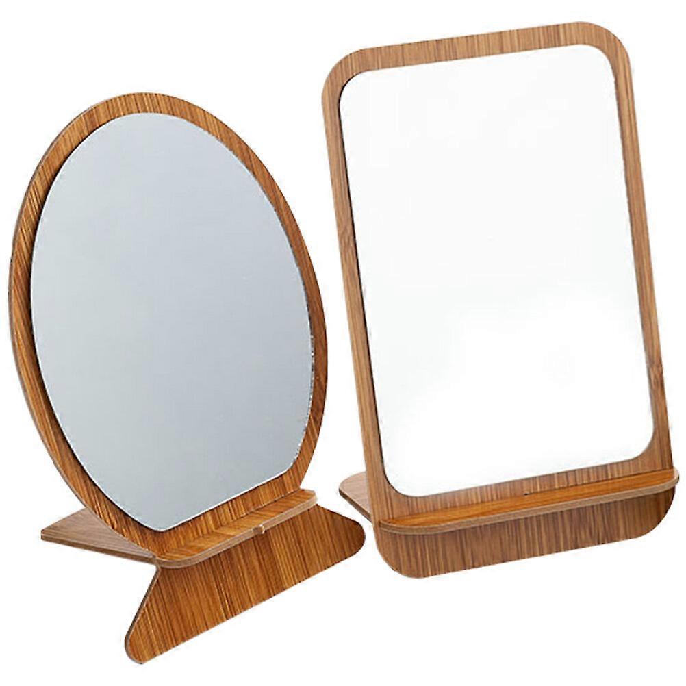 2pcs Mirror Tabletop Mirror Folding Mirror Desktop Makeup Wooden Mirror with Stand