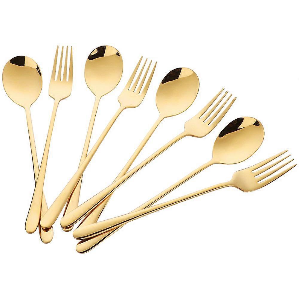 8 Piece Gold Stainless Steel Table Spoons and Forks Set Dinner Spoon Fork Set Tableware