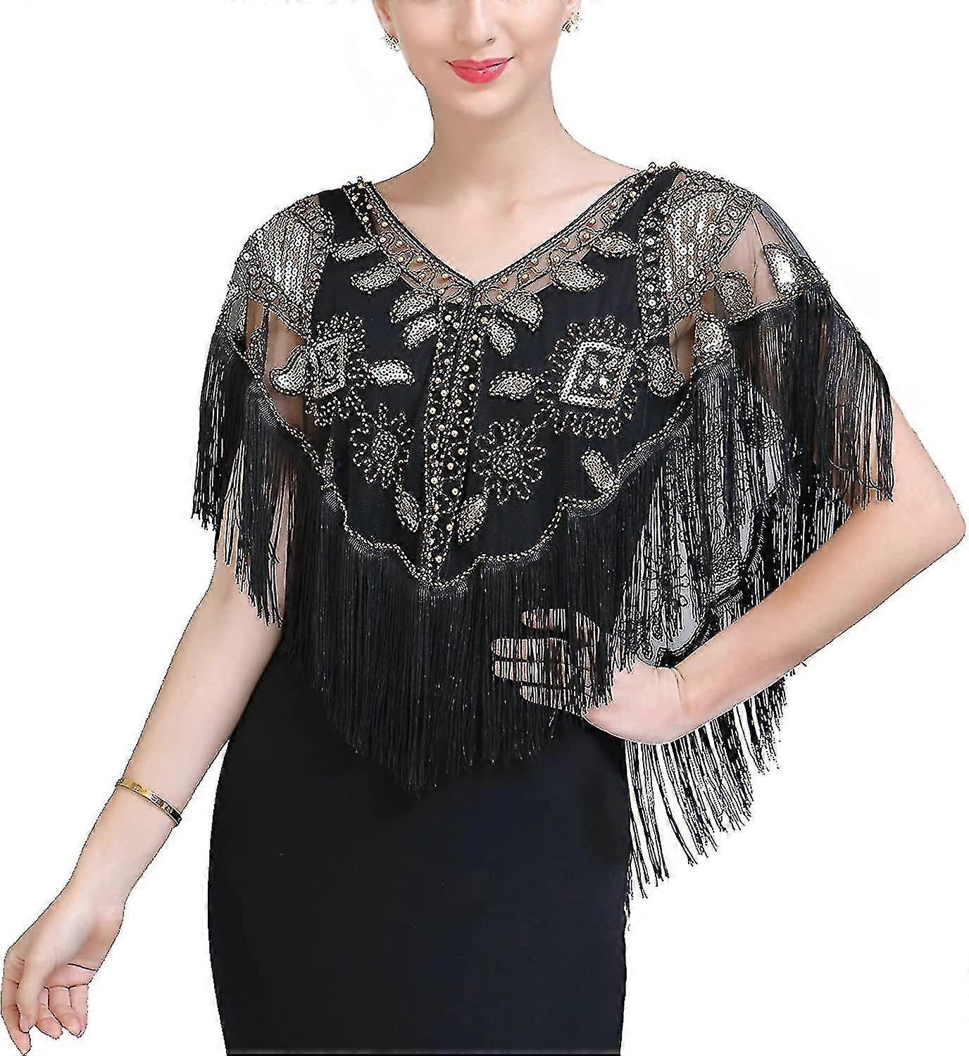 1920s Womens Shawl Wraps Sequin Beaded Bridal Shawls Flapper Evening Cape