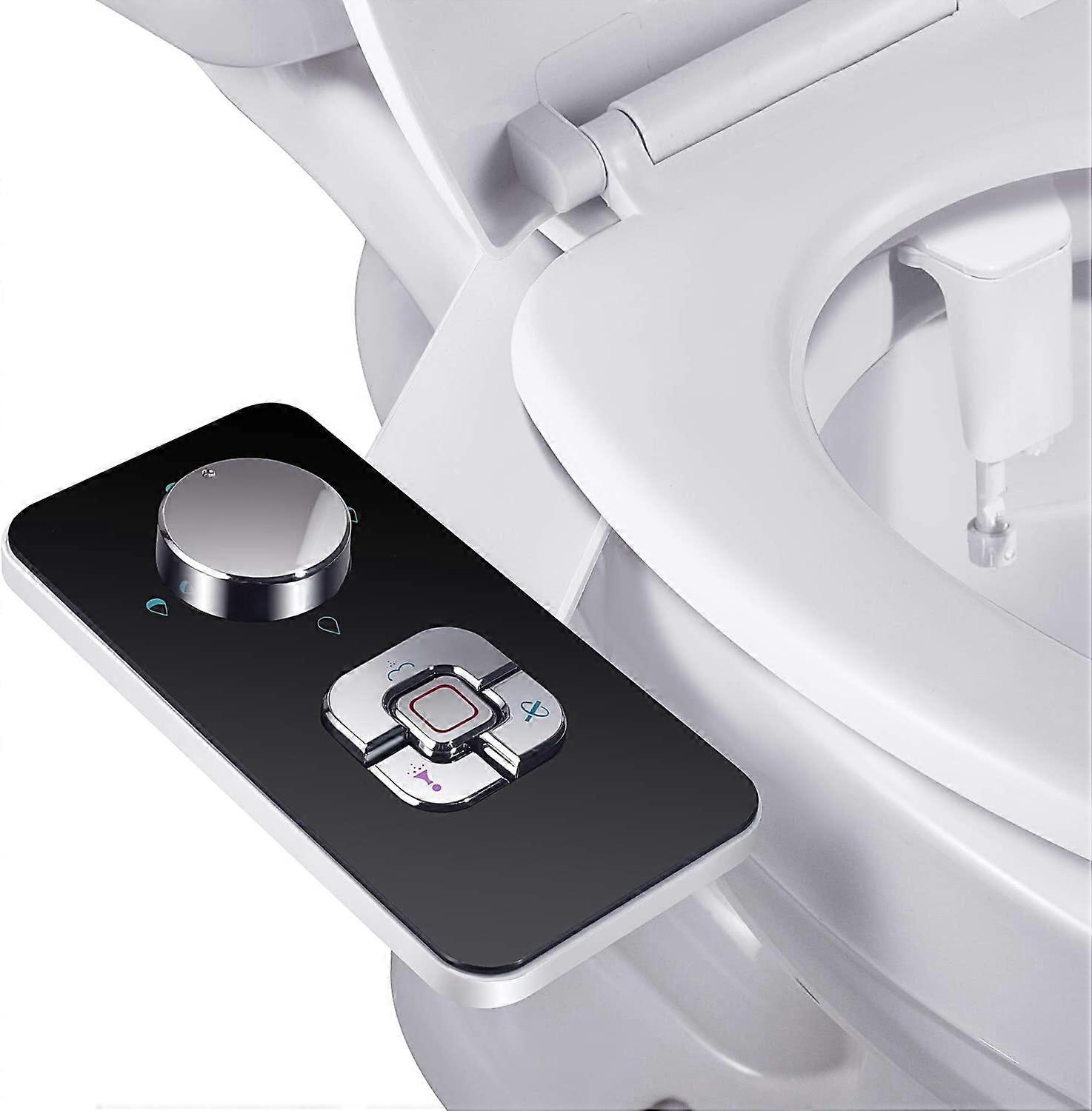 Non-Electric Bidet Sprayer with Dual Self-Cleaning Retractable Nozzles - Front and Back Cleaning - Adjustable Push Button for Cold Water, Black