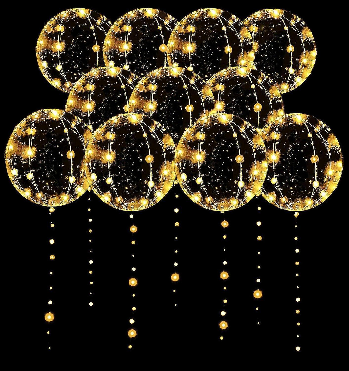 LED Balloons 10 Pack, Light Up Balloons 20 Inches Clear Helium Bobo Balloons, Glow Bubble Balloons with String Lights for Valentines Day Halloween Chr