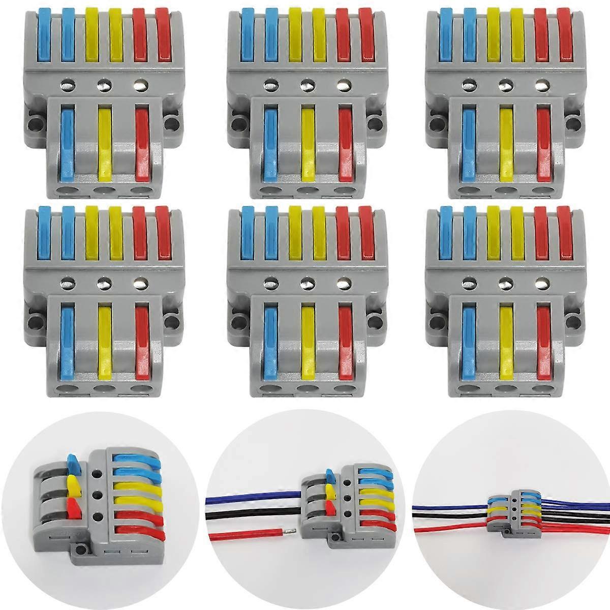 Electrical Connector, CTRICALVER 6 Pcs Electrical Terminal Block, with Operating Lever, Compact Automatic Electrical Connection Terminal, (3 in 6 out)