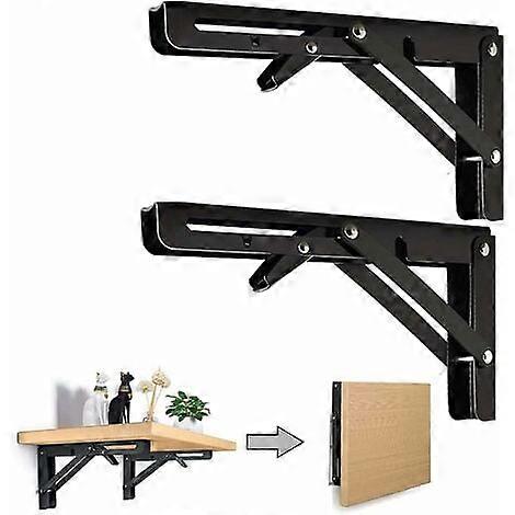 Wall-Mounted Folding Shelving Bracket - 2PCS 10 Inch Black Folding Bracket Metal Folding Shelves L Shaped Bracket