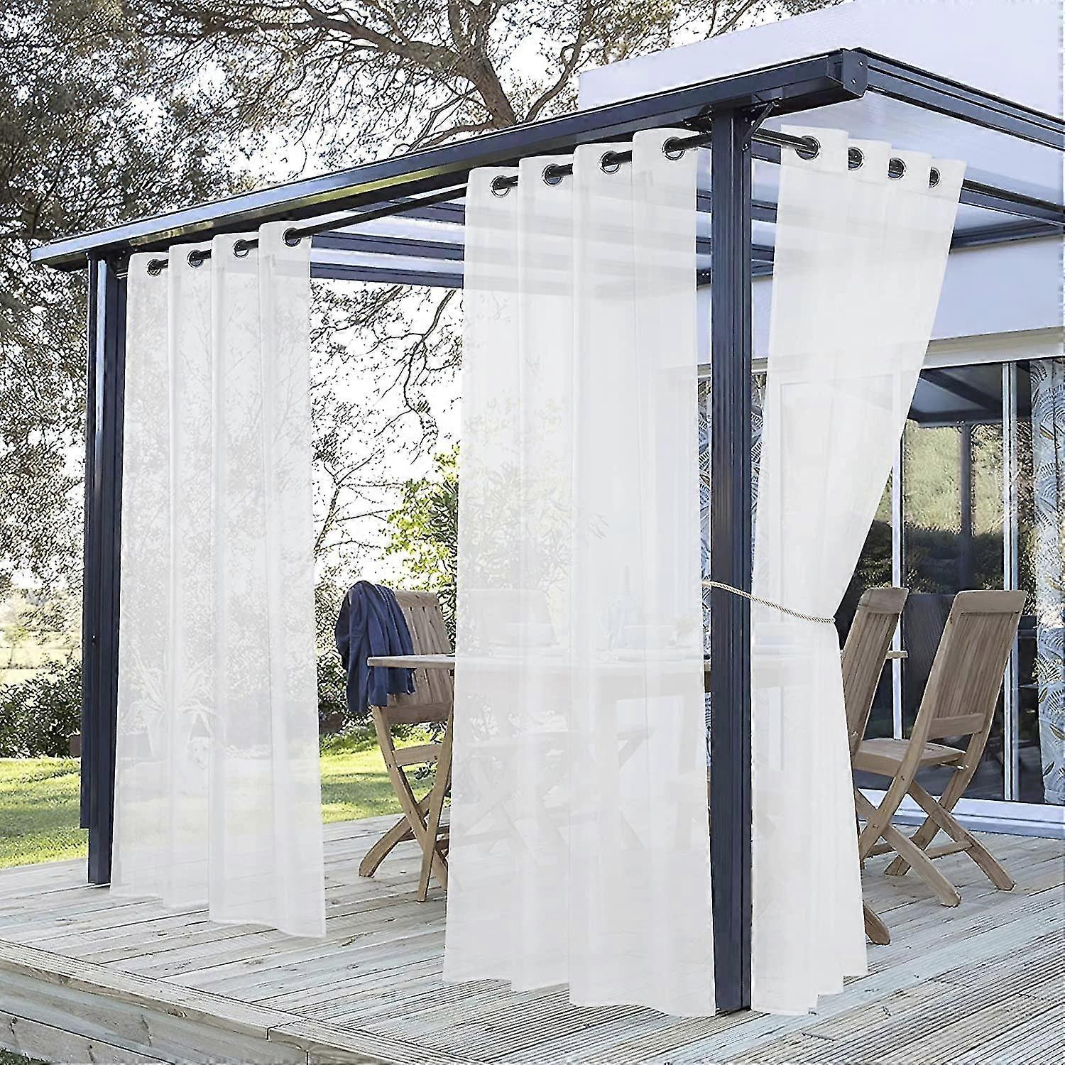 White Voile Curtain For Patio  Outdoor Voile Curtains With Eyelets Light Filtering For Garden, W 254 X H 213 Cm, White, 1 Panel