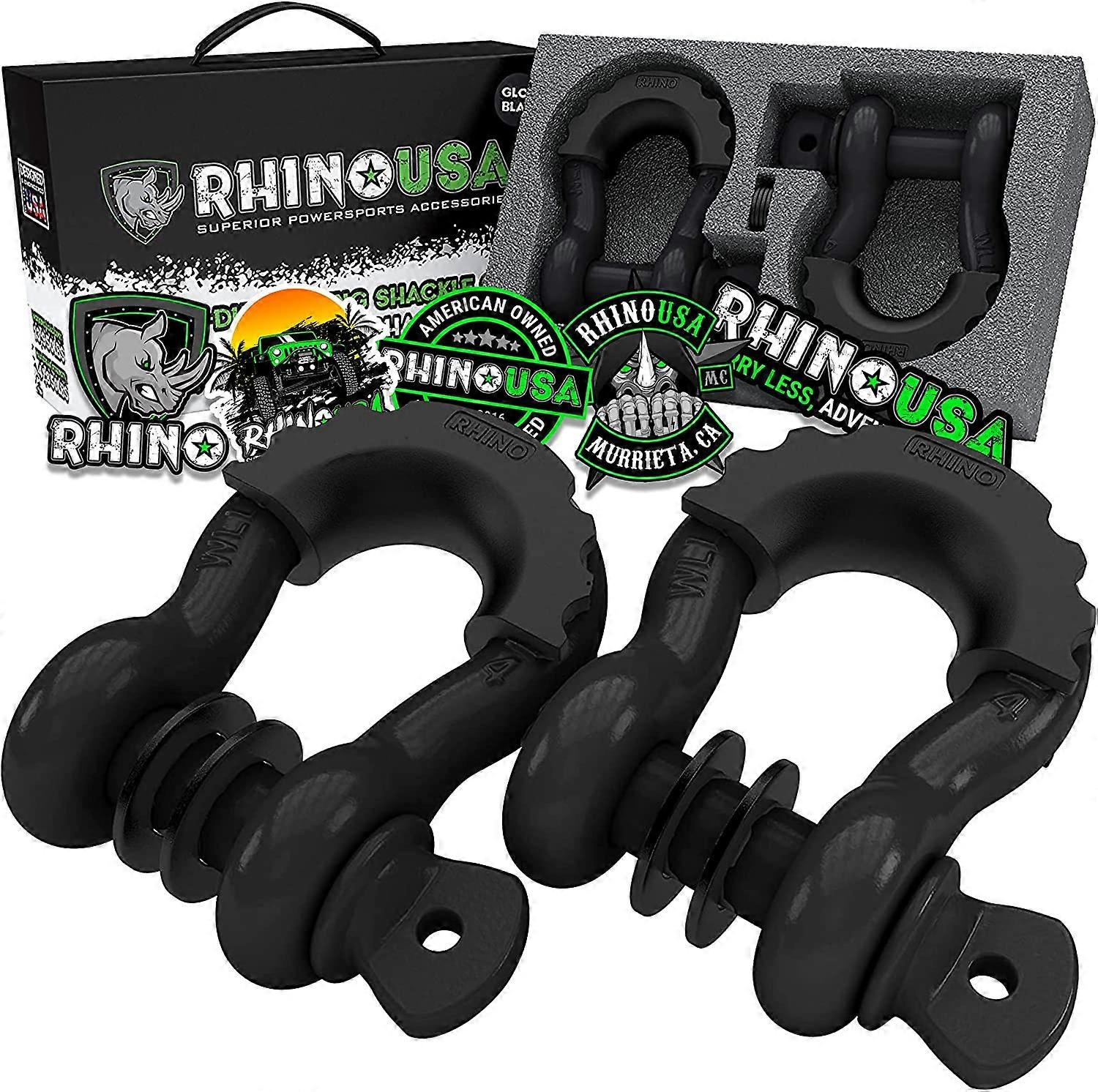 أسود لامع 2 عبوةRhino USA D Ring Shackle 41،850 رطل قوة كسر 3/4 تكبل مع 7/8 دبوس للاستخدام مع حزام السحب ، الرافعة ، شاحنة جيب على الطرق الوعرة Vehicl