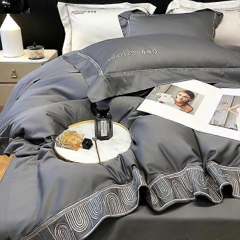 מצעי פרימיום בסגנון אירופאי אור בסגנון יוקרתי מרענן לבן 60-ספירה כותנה טהורה ארבעה חלקים כותנה דקה חלק מצעים פשוטים