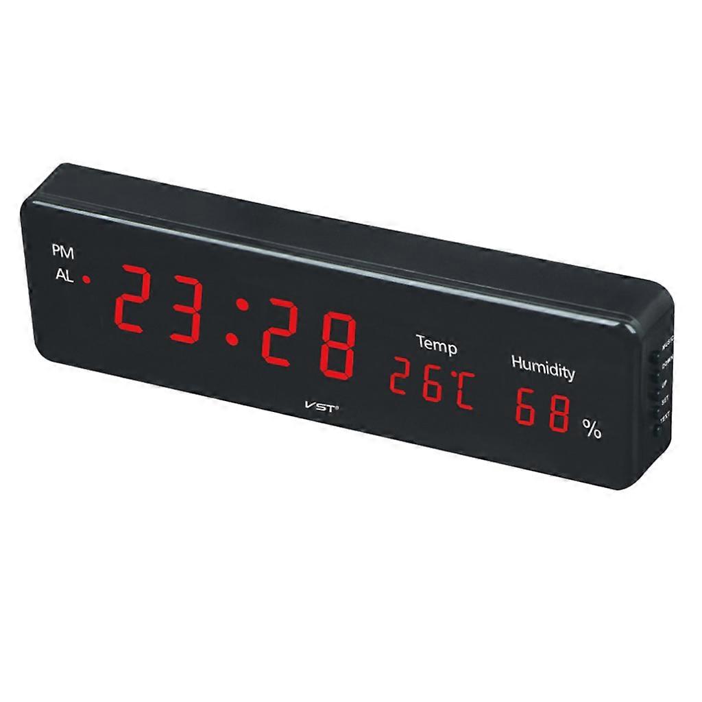 Led Digital Alarm Clock Temperature Humidity Display Wall Clock  Red