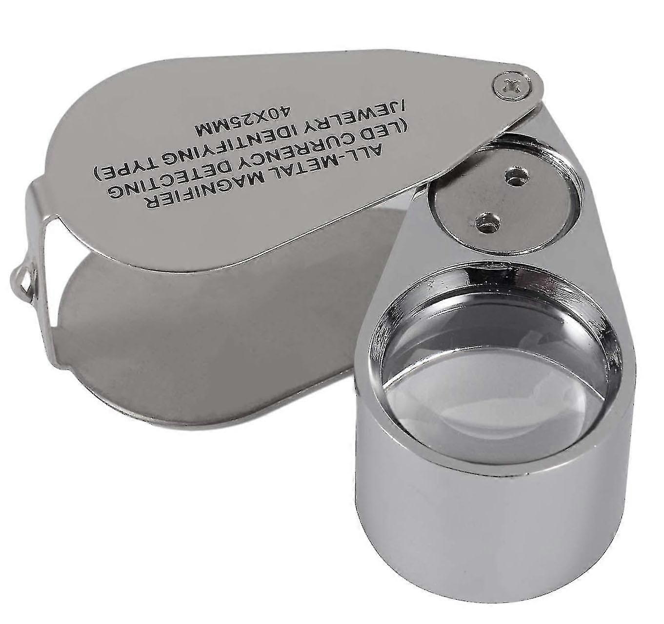 Jeweler's Magnifier, 40x Magnification, Made Of Metal, Folding Magnifier With Led And Uv Light, Magn