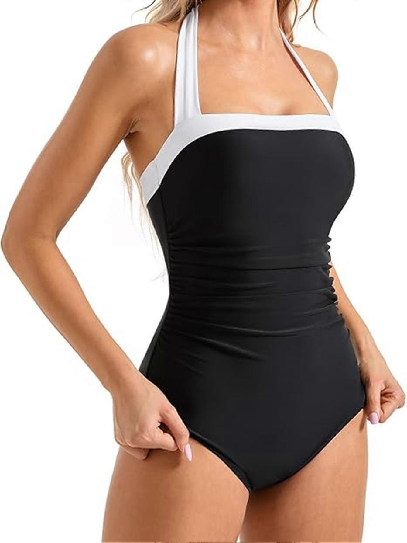 Women Swimwear Backless Color-Blocking Tummy-Control Bathing Suit with Slimming Design, Available in Various Sizes and Colors