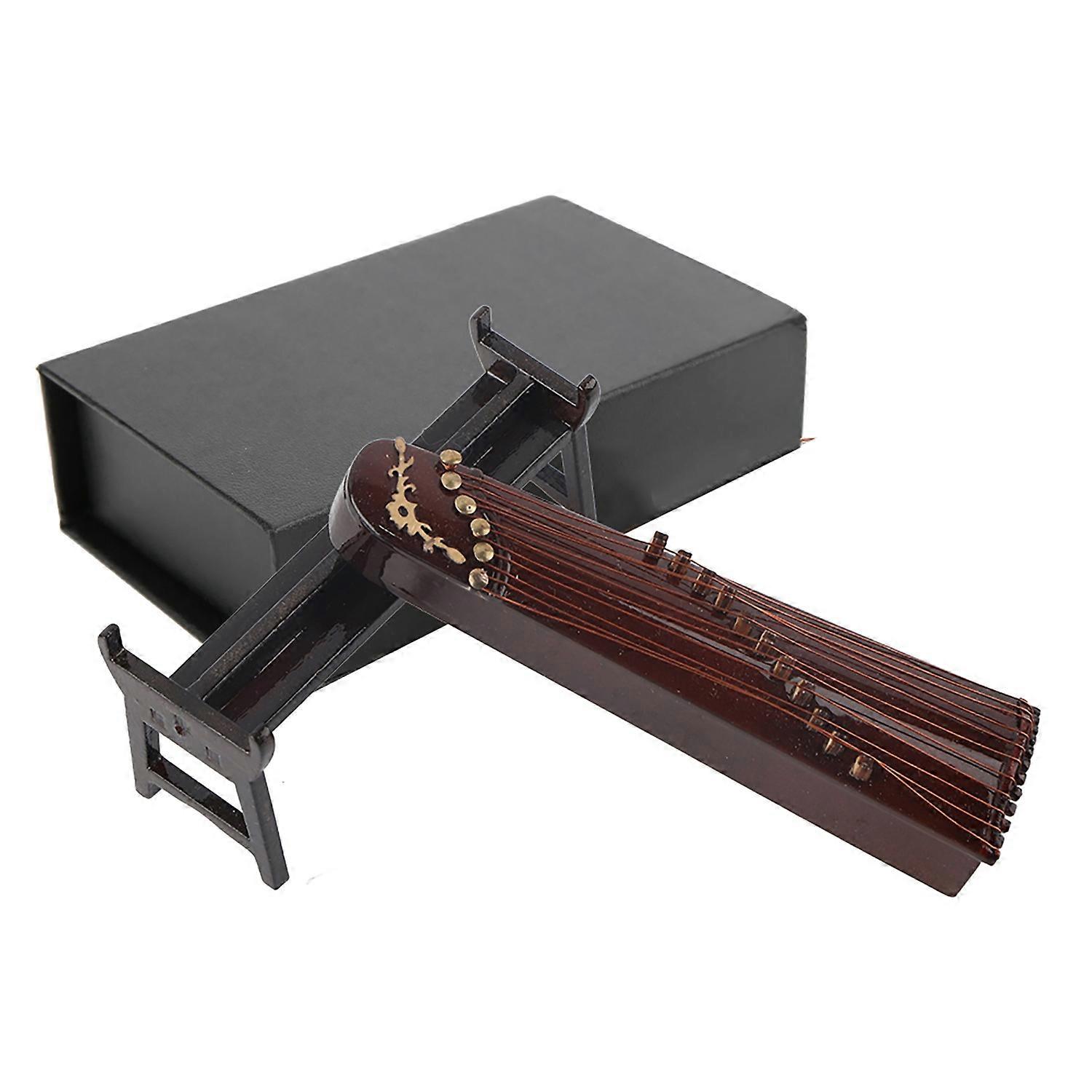 Miniature Chinese Zither Model Wooden Musical Instrument Model Desktop Decoration Gifts10cm