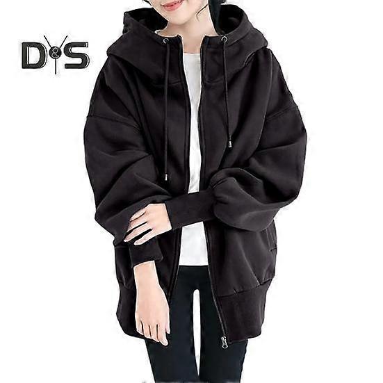 Women Thick Coat for Autumn Winter Warmth Solid Color Mid-Length Fleece Jacket with Pockets Loose Zipper Hooded Coat for Daily Wear