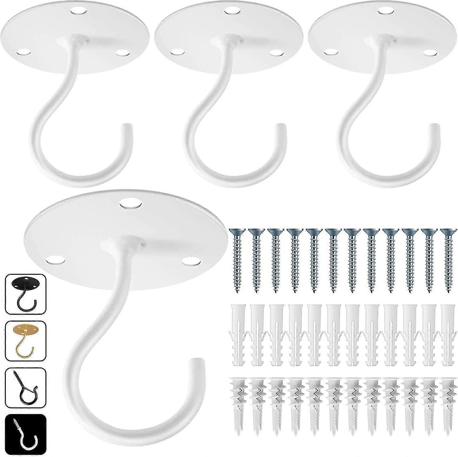 Ceiling Hooks For Hanging Plants- 4pcs 3 Inches Heavy Duty Vinyl Coated, White Hanging Hooks For Bird Feeders, Planters And Wind Chimes-Yvan
