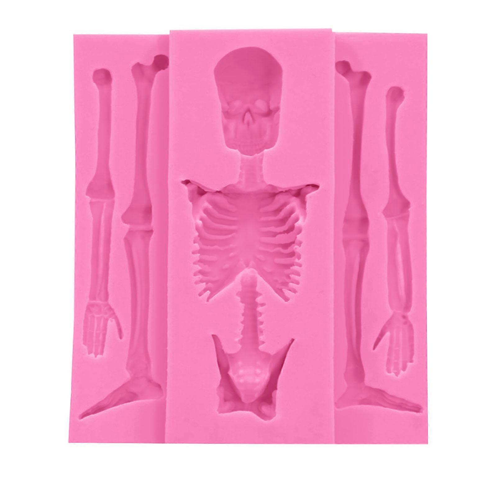 Skeleton Bone Fondant Mold For Cake Decorating Halloween Skull Silicone Molds Cupcake Toppers Decor Mold DIY Baking Mold Pink