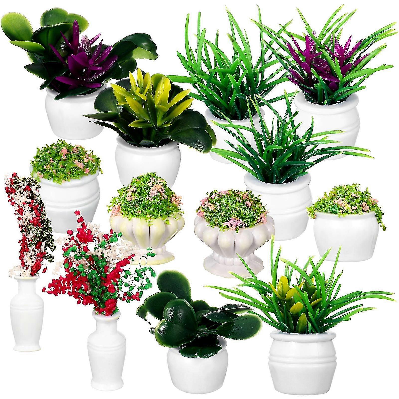 13 Pcs Doll House Plants Miniature Bonsai Plants Mini Potted Plants Models Tiny Fake Greenery Ornaments