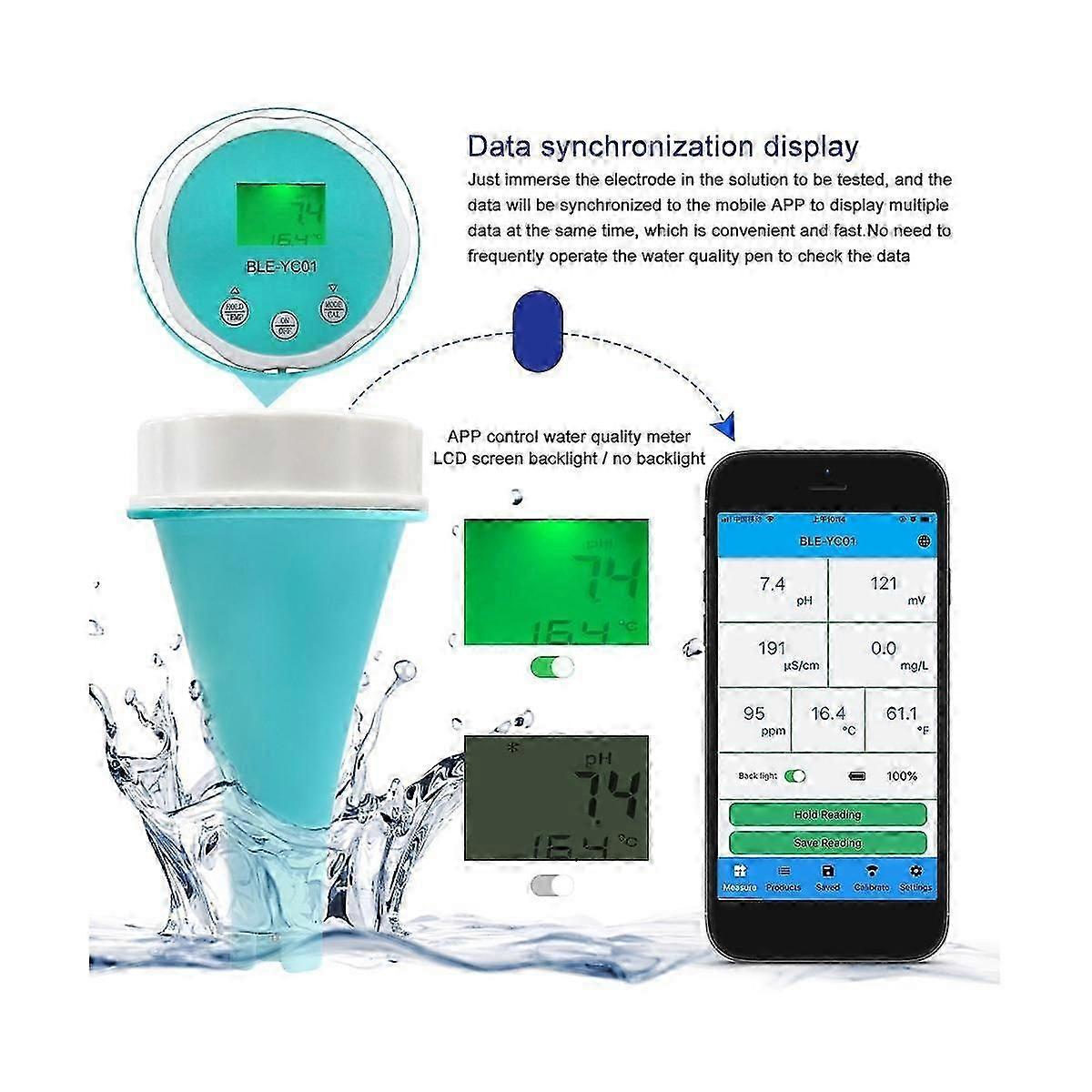 6 In1 Water Quality Detector Smart Online Bluetooth Water Chlorine Meter PH Meter Powered Tool for