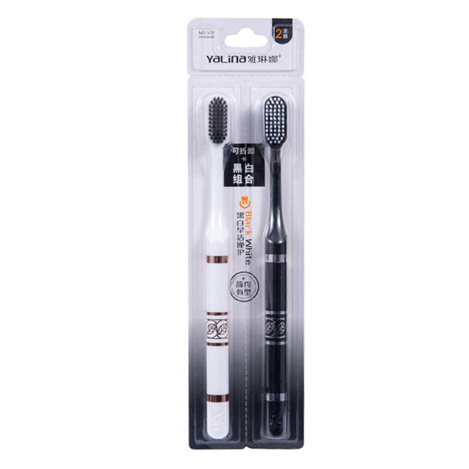 Stylish Brush Set for Couples Portable and Practical Black and White Toothbrush Ergonomic Handle Black And White