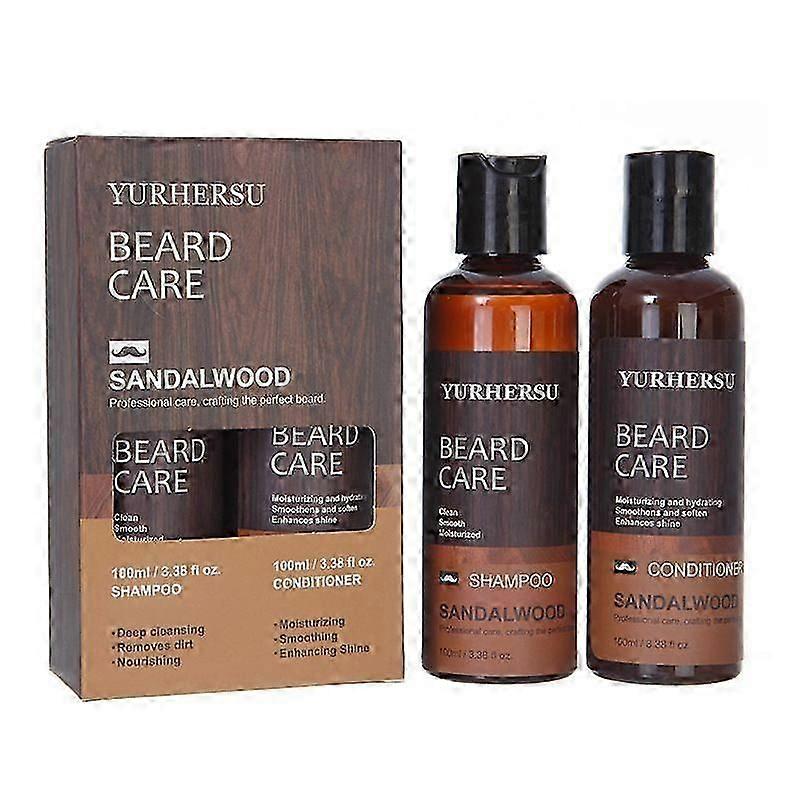 Beard Wash & Beard Conditioner Set w/Argan & Jojoba Oils - Softens & Strengthens - Natural Beard Shampoo w/Beard Oil Sandalwood - Smoothing & Nourishi