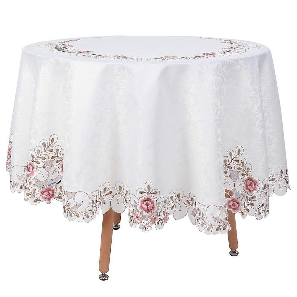 Household Embroidered Tablecloth 60x84 Inch Cotton Dining Kitchen Table Cover Protector in Floral Design