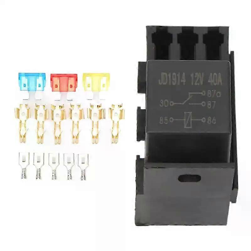 DC 12V 40A Relay Box Block Kit Heat Resistant ABS Blade Holder Box With 11PCS Spade Terminals For Car Use