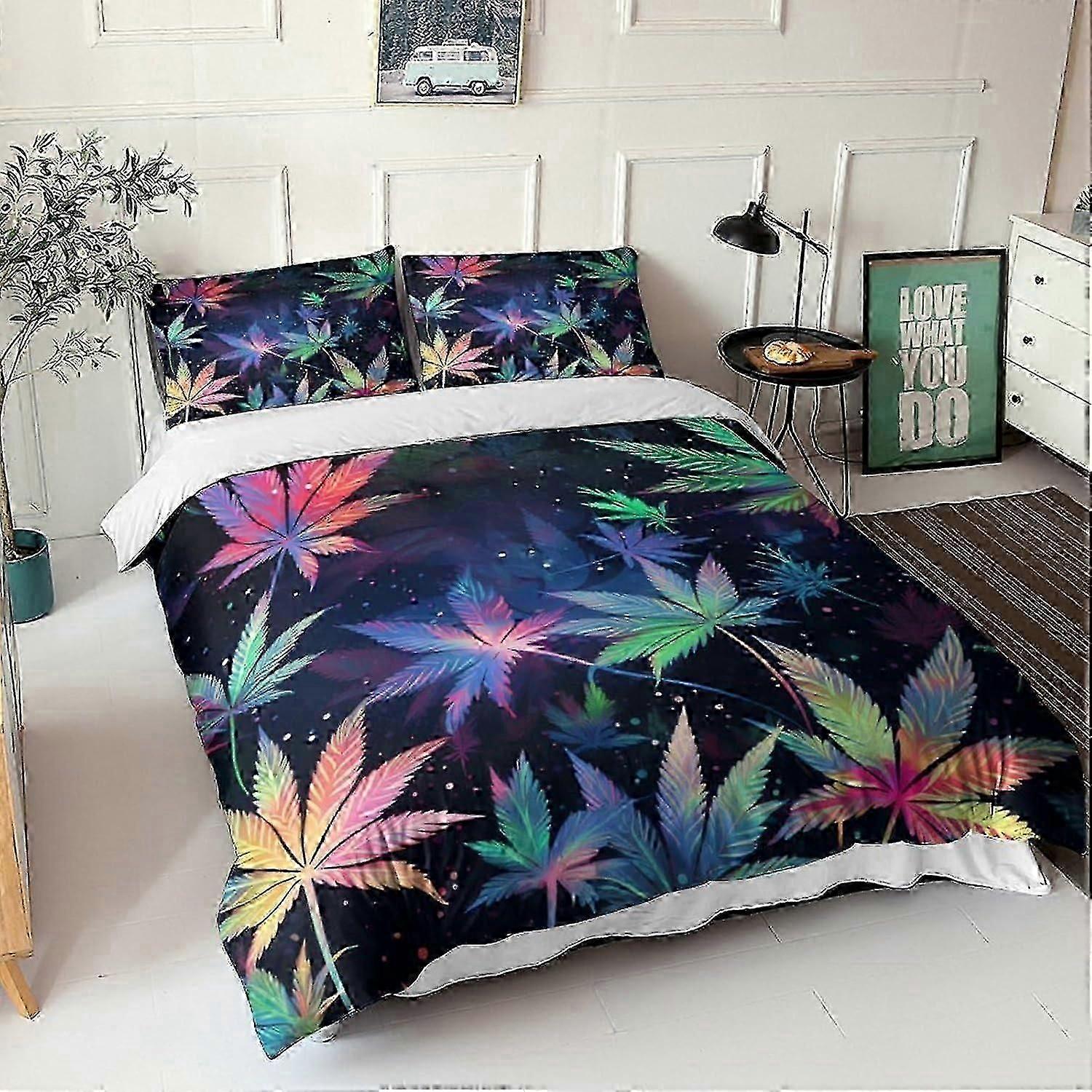 J3951 Bed Sheets Leaf Art Duvet Cover with Pillowcases Set 3D Bedding Sets Microfibre Art Quilt Cover with Zipper Closure 3 Piece Set Comforter Cover