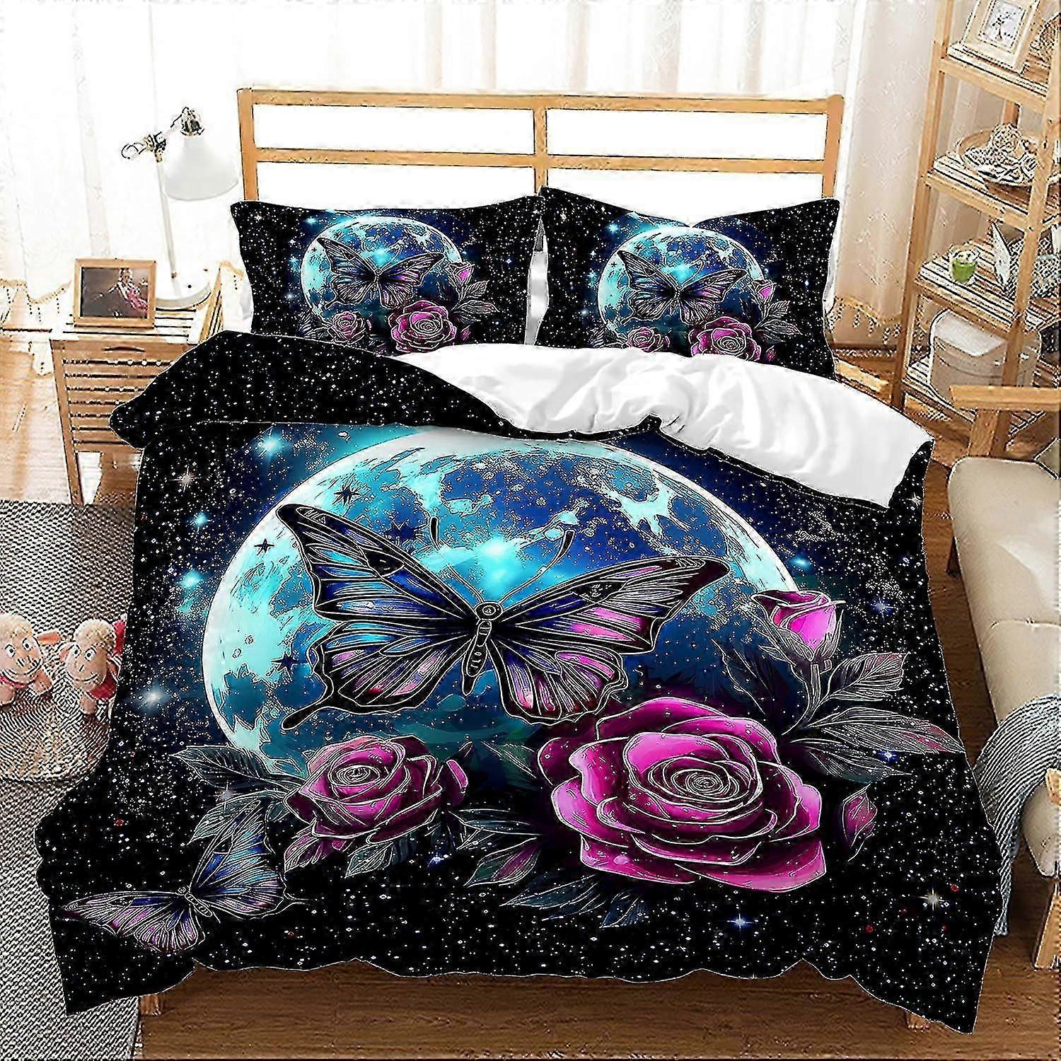 b745 Lençóis Sol e Lua Lua Lua Tema Conjunto de Cama de 3 Peças 1 Capa de Colcha e 2 Fronhas Lençóis gb745
