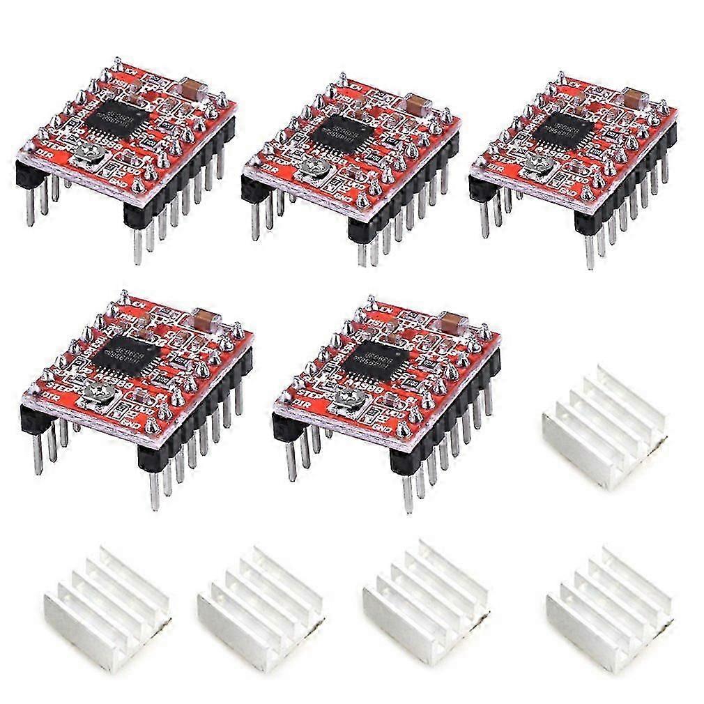 5Pcs A4988 Stepstick Stepper Motor Driver Module med kjøleribbe for 3D-skriver Reprap Egnet