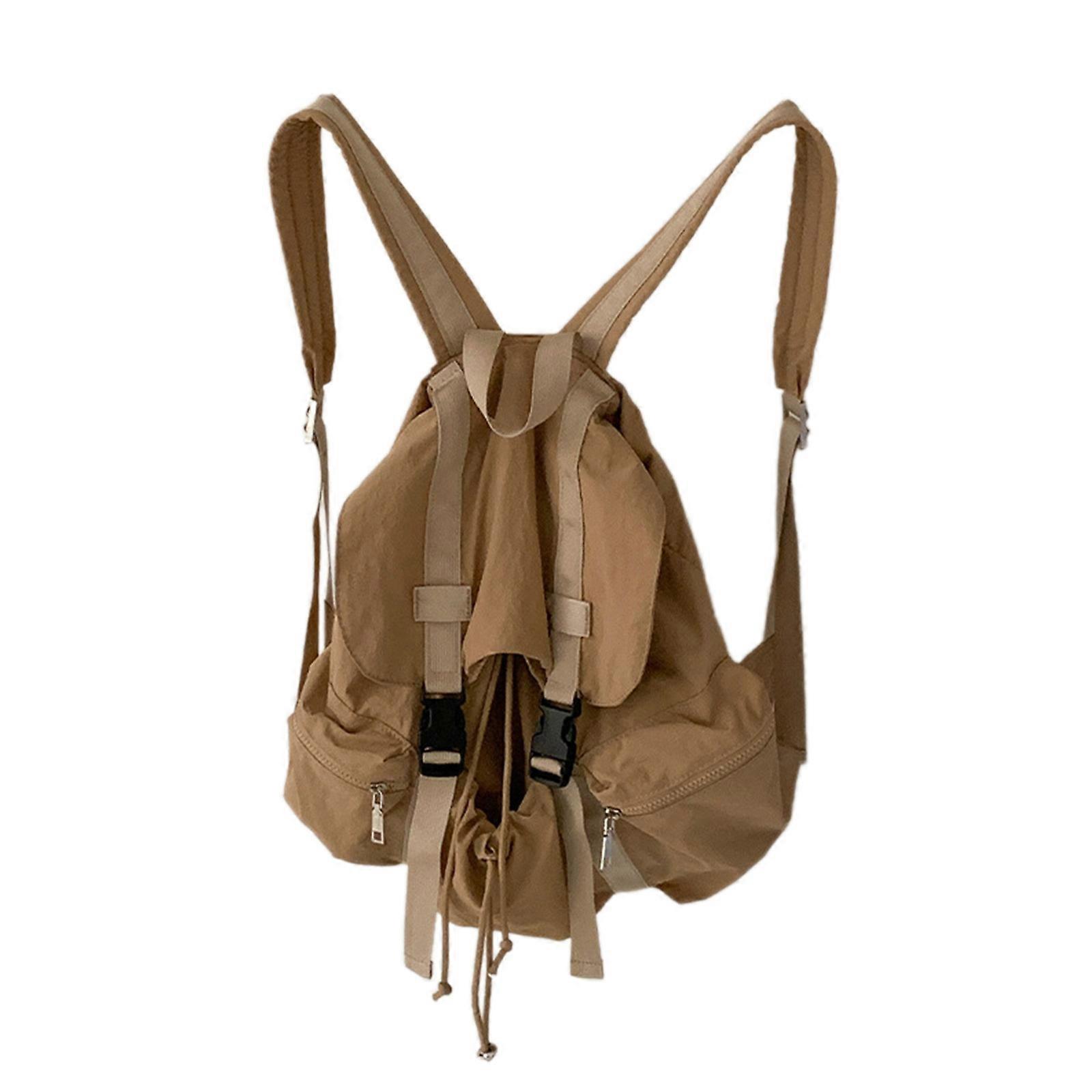 Stylish School and Travel Backpack Large Nylon Book Bag with Multiple Compartments Casual Daypack for Daily Use Khaki