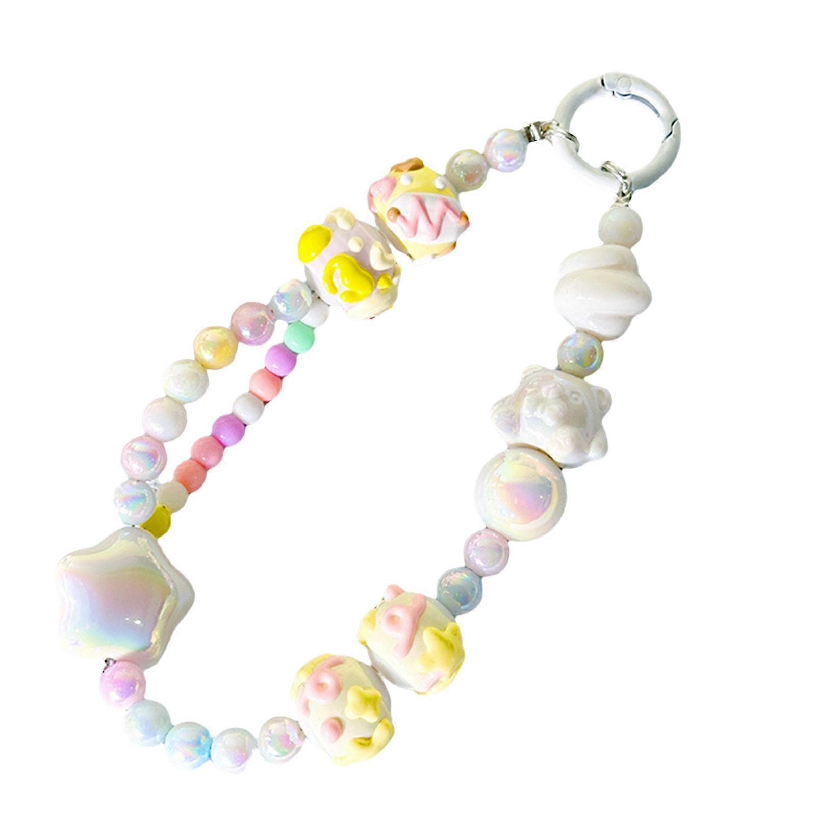 Stylish Handcrafted Beaded Phone Lanyard, Crystal Wrist Strap String Cord, for Trendy Accessorizing Camera Key Bag Decor White