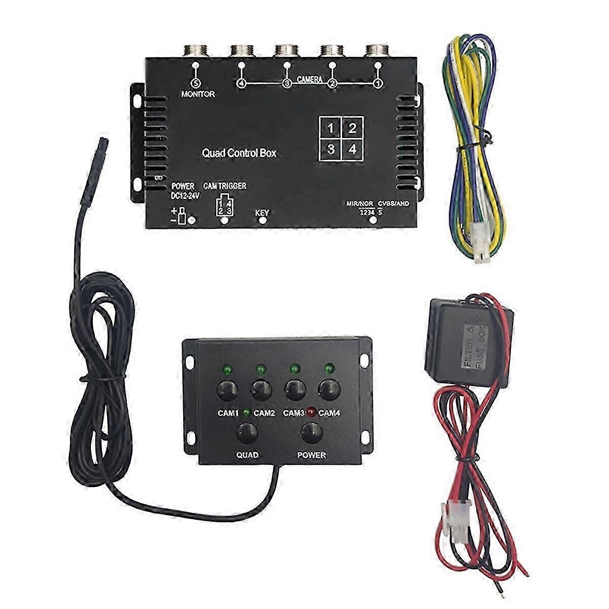 suitable for 4 Channel Video Splitter 1080P AHD DC12V 24V Camera Video Screen Switch for RV Truck Bus-YI WU CHUN HUI