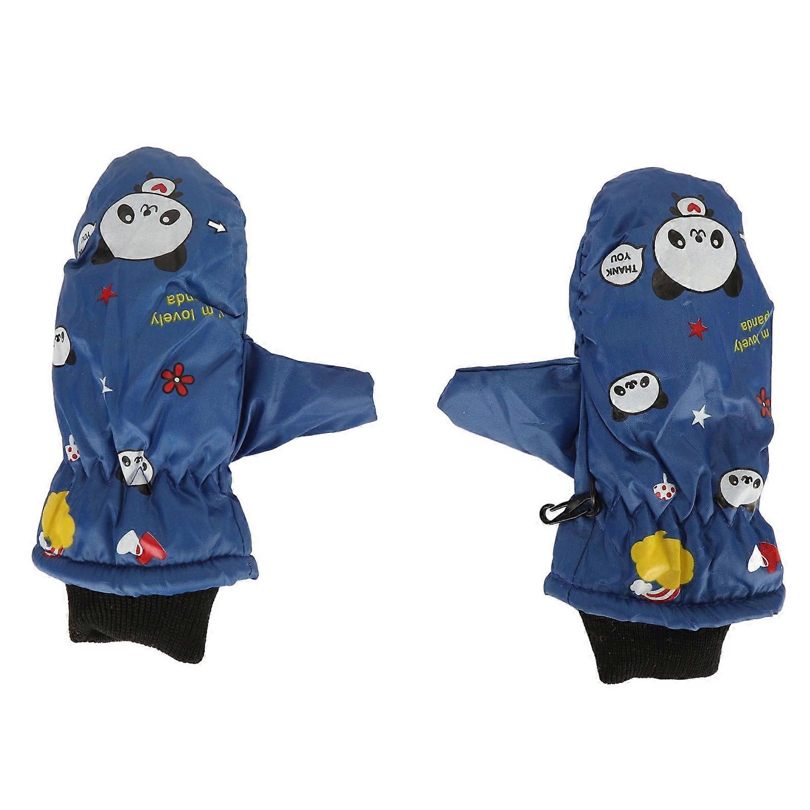 2pcs Kids Snow Mittens Warm Waterproof Windproof Thicken Polyester Fleece Cute Pattern Toddler Ski Gloves for Outdoor Walking Running Riding