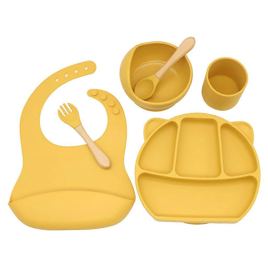 Adjustable Saliva Bib for Toddler 6Pcs Infant Silicone Tableware with Soft for Touch Skin-friendly Baby Stuff Mango Yellow