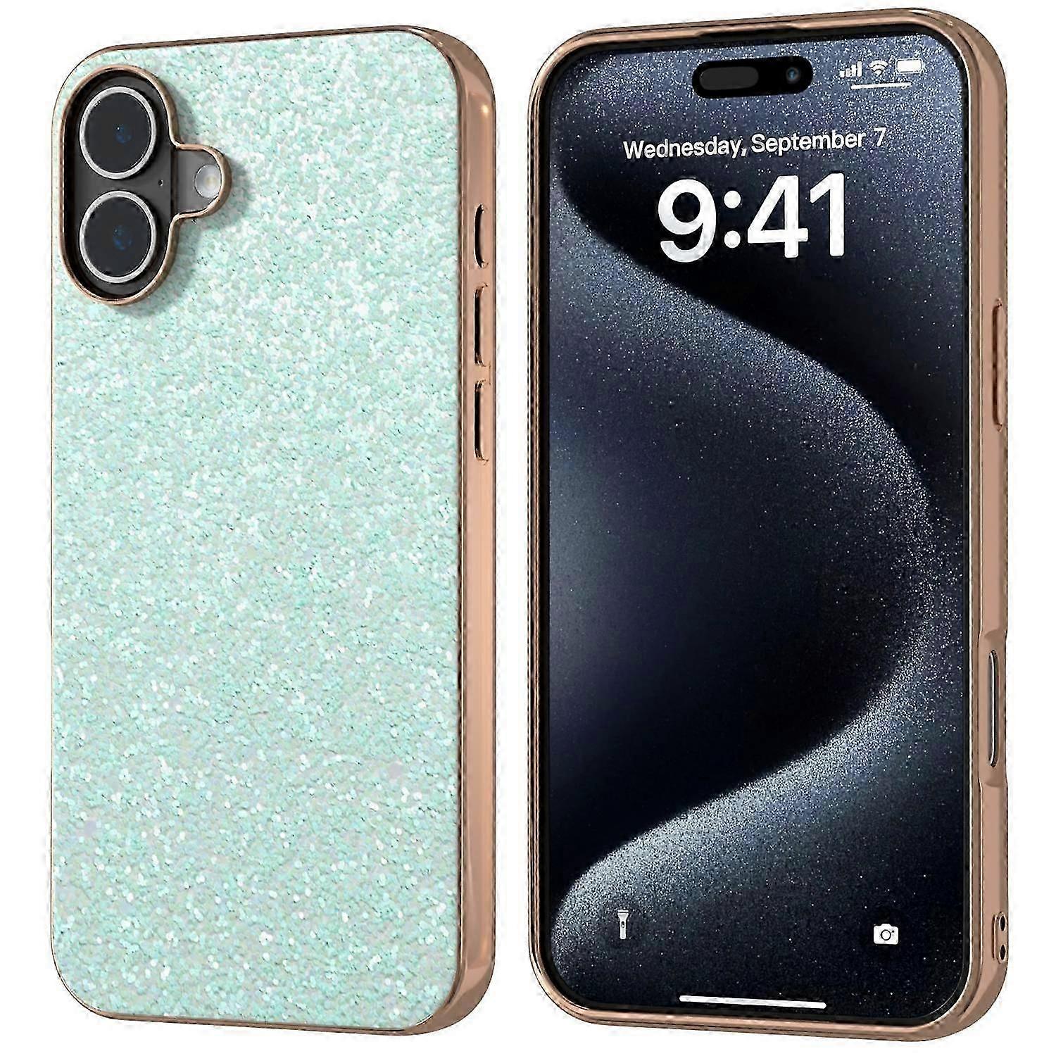 For iPhone 16 Case Electroplating Phone Cover Colored Glitter Design PU+TPU Protective Case
