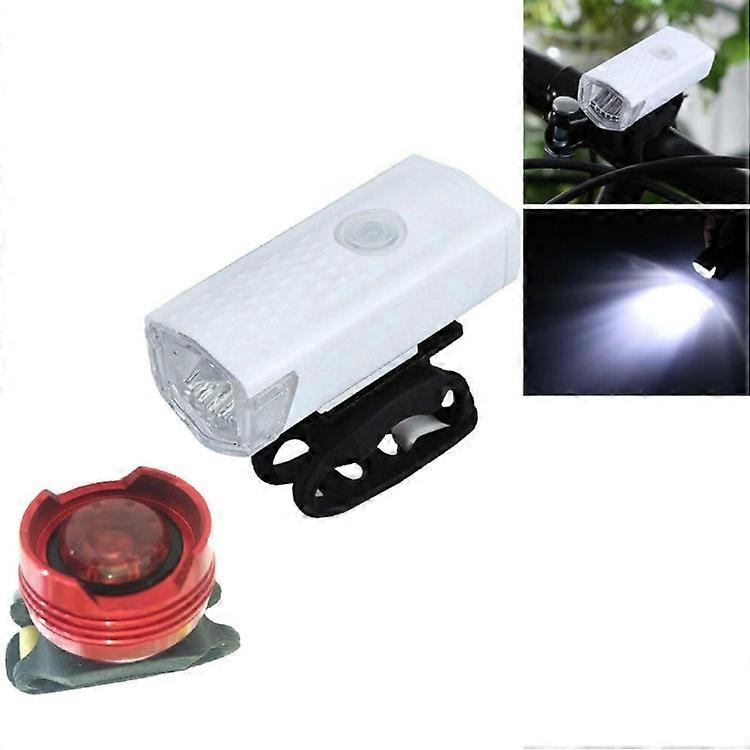 Bicycle USB Charging Headlight Lighting Cycling Equipment 2255 Light+Ruby Taillight (White)