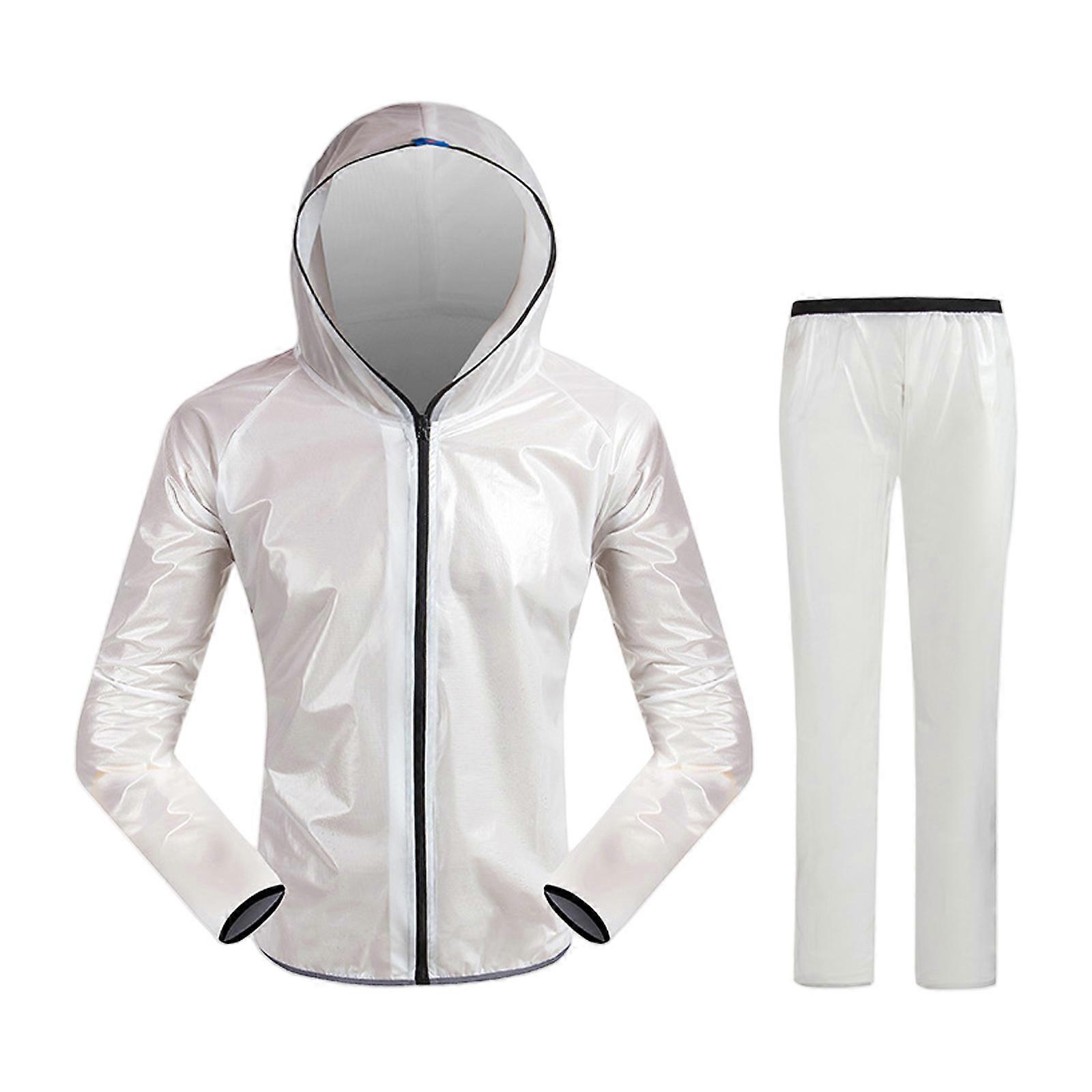 Vedenpitävät polkupyörät Sadeponchot Kevyet uudelleenkäytettävät hupulliset sadeviitat naisille ja miehille valkoinen XL