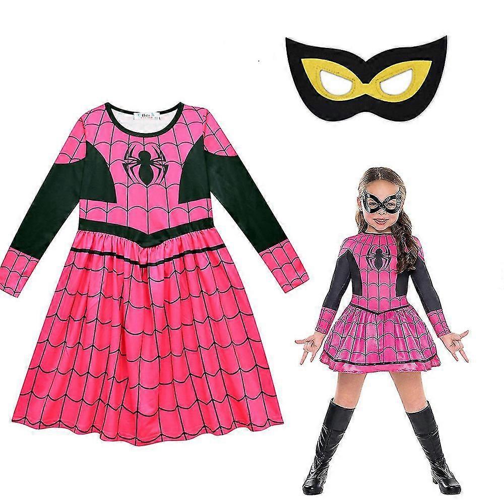 Spiderman Print Girls Short Dress Rose Halloween Cosplay Costume Fancy Dress Christmas Gift-e