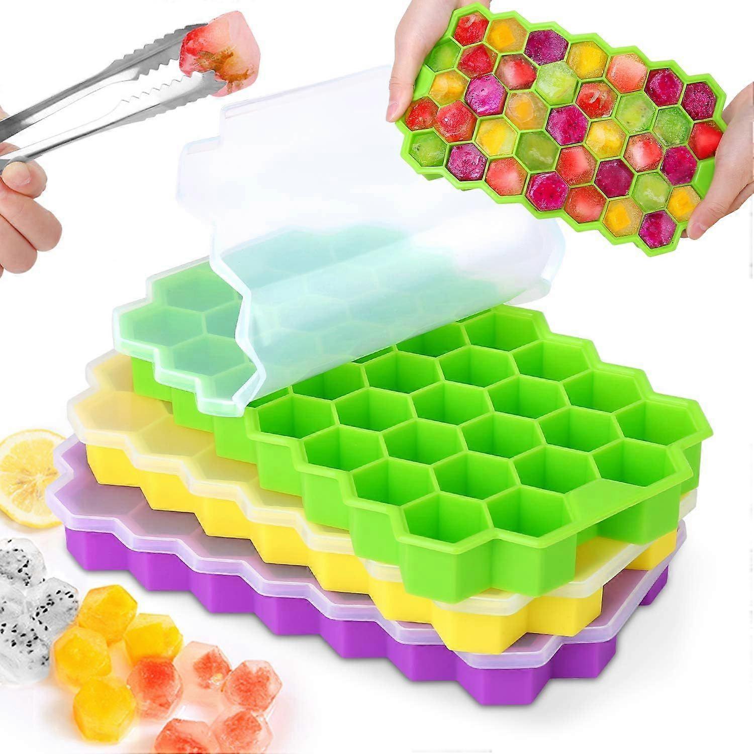 Silicone Ice Cube Tray, 3Pcs Ice Cube Mold with Lid - 111 Ice Cube Molds for Jelly Milk Juice Cocktails Whiskey - LFGB Certified and BPA Free