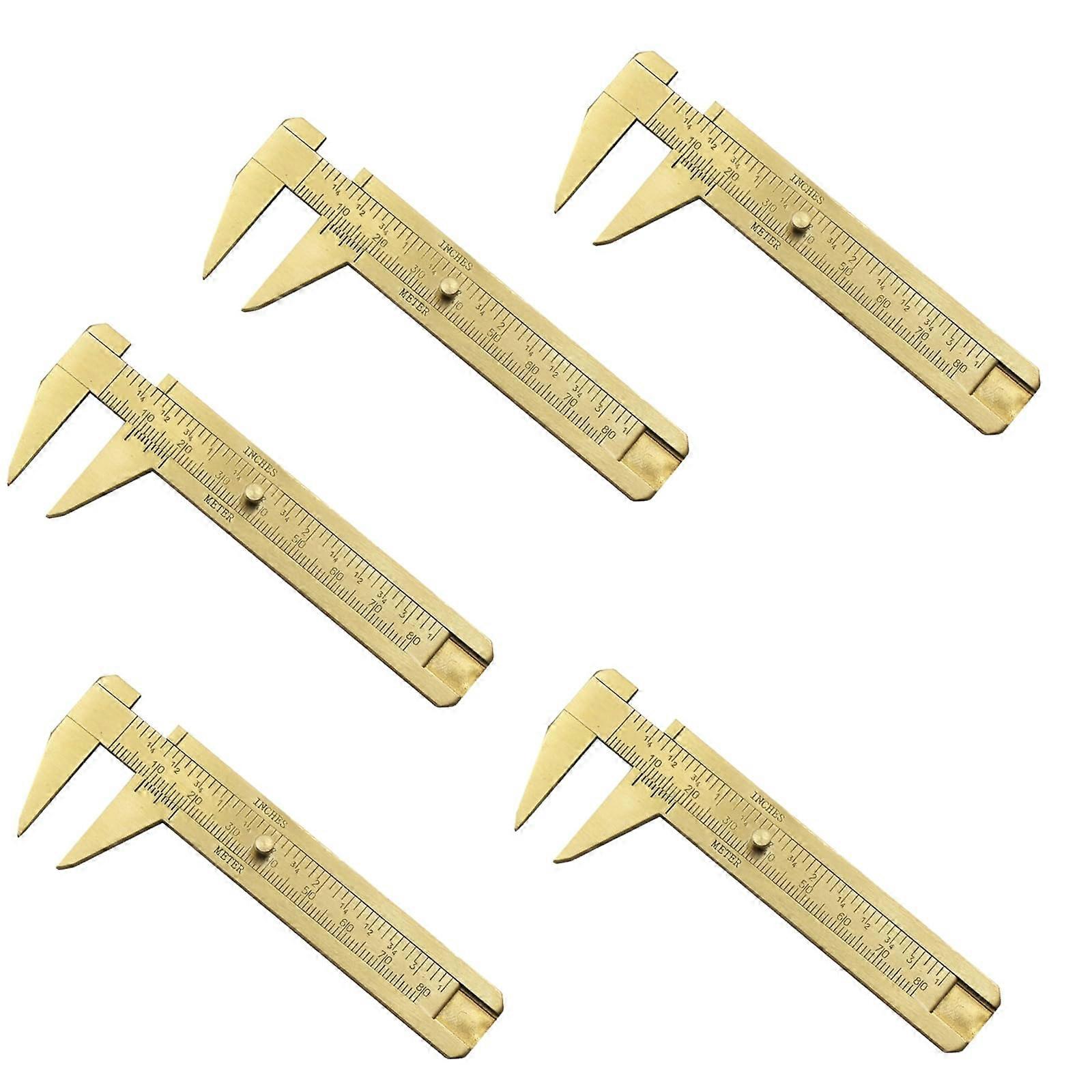 Set of 5 Small Brass Slide Gauge Handy Brass Vernier Caliper for Jewellery, Double Scale mm/inch 80mm