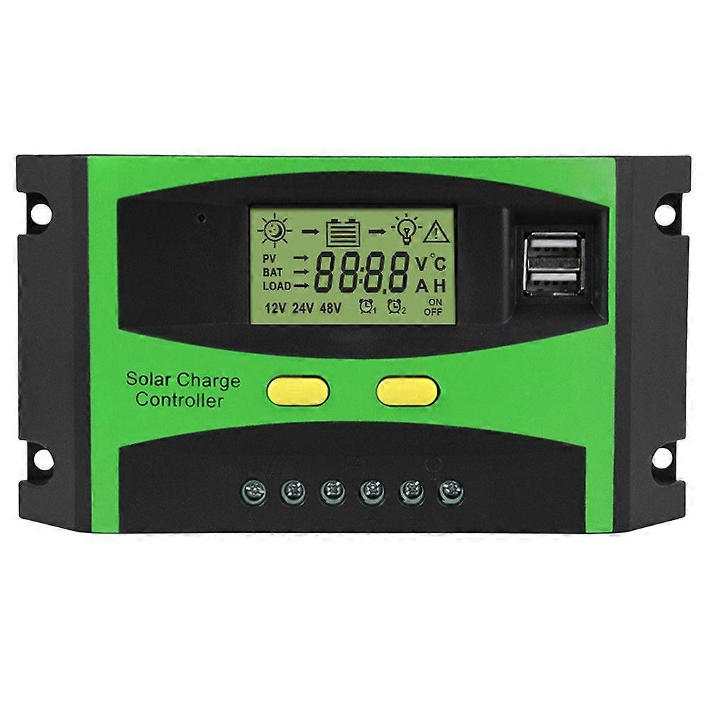 30A 12V 24V Solar Controller LCD Function Dual USB Solar Cells Panel Battery Charge Regulator (Green)