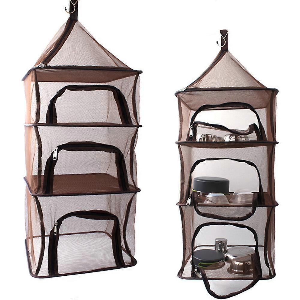 Outdoors Drying Net Foldable Drying Rack 4 Layers Fish Mesh with U-Shape Zippers and Hooks for Seafoods Clothes