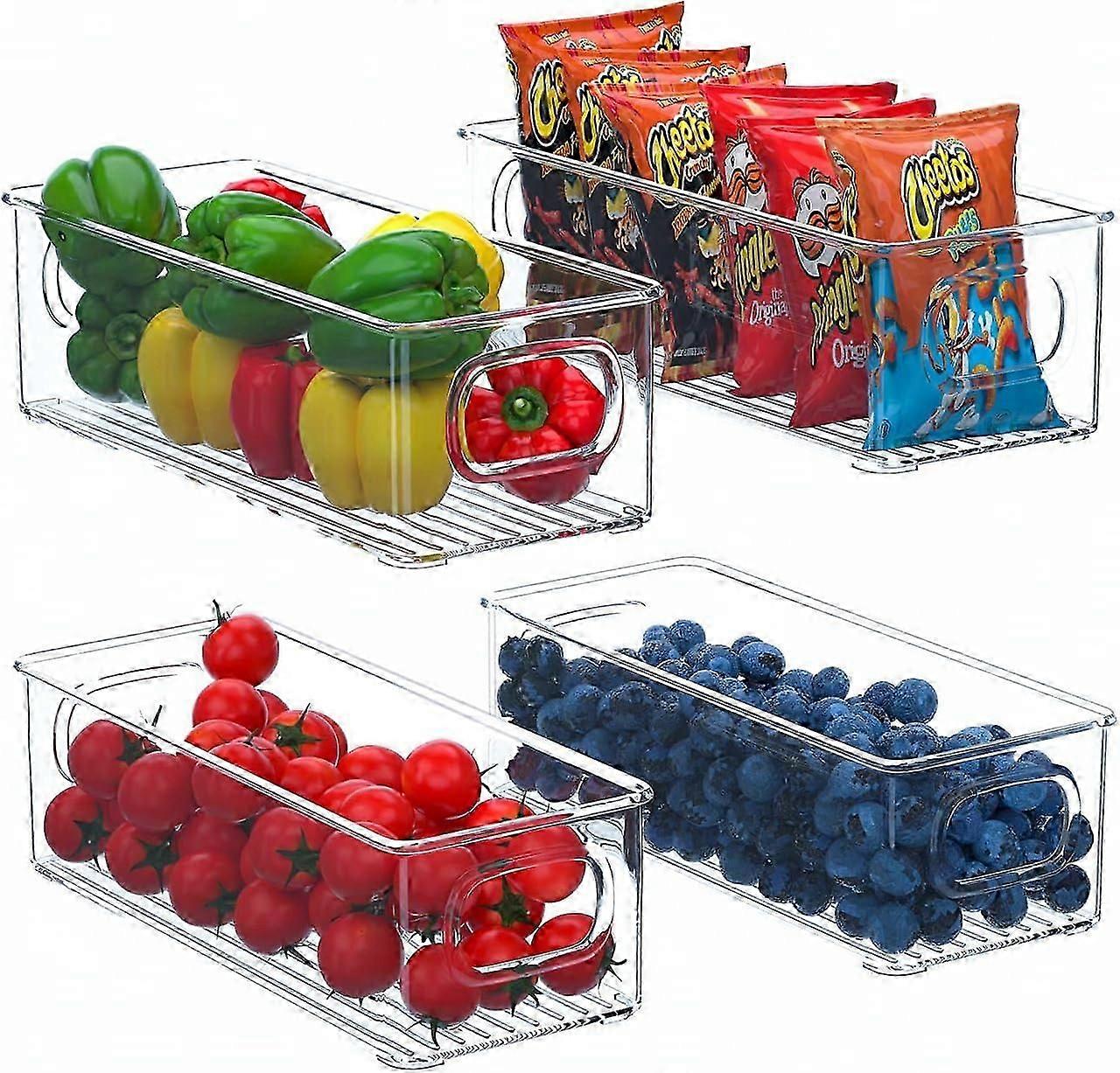 Fridge Organiser Set of 4, Stackable Storage Box, Small Refrigerator Organizer Bins with Handles for Kitchen, Freezer, Pantry
