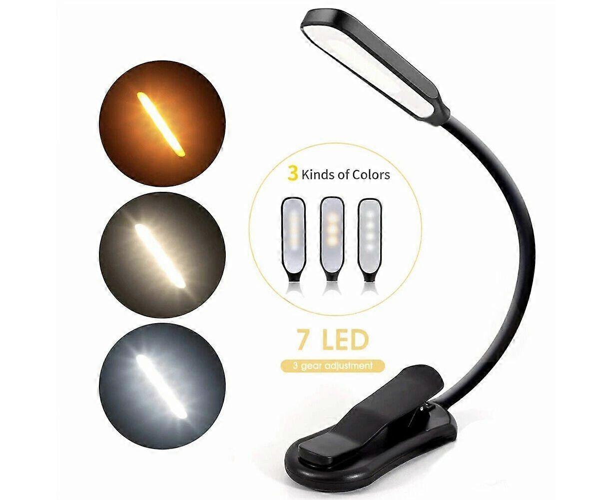 Rechargeable LED Book Light with 3 Brightness Levels & 7 Color Modes - Flexible Clip-On Design for Reading & Study