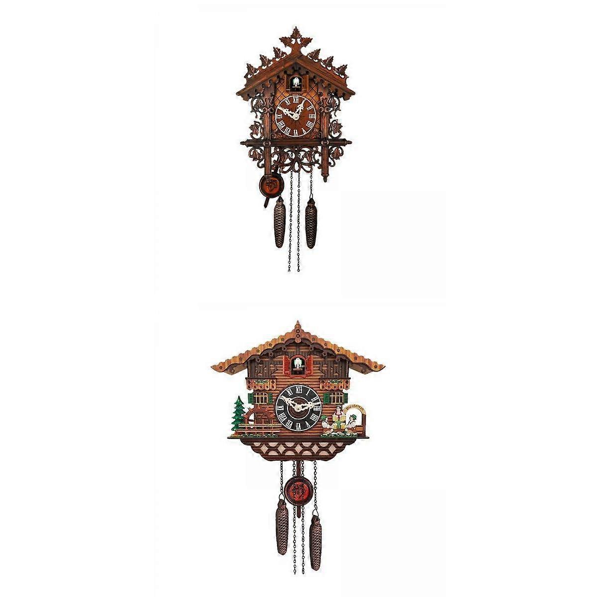 2x鳩時計巣箱の壁時計振り子装飾時計風鈴